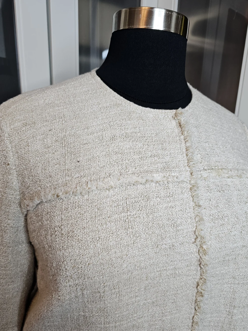 Lafayette 148 New York Cream Textured Crewneck Jacket - Picture 2 of 10